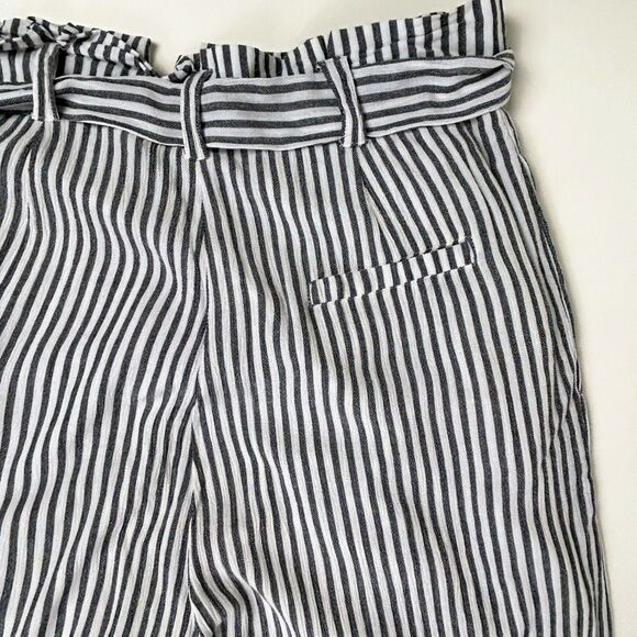 Elan Wide Leg Flowy Pinstripe Pants Wide Leg Paperbag High Tie Waist Grey Whit M - Picture 6 of 12